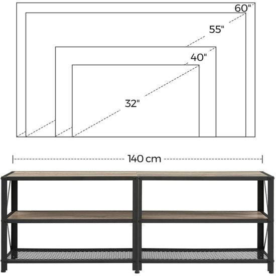 TV ormarić, TV stol s policama, čelični okvir, 140 x 52 x 39 cm, siva i crna | VASAGLE-Vasdom.hr