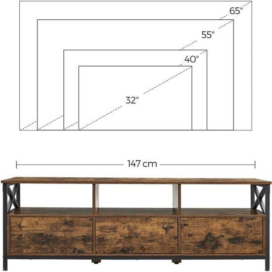 TV stalak s 3 ladice i policama za odlaganje, 147 x 50 x 40 cm, rustikalni | VASAGLE-Vasdom.hr